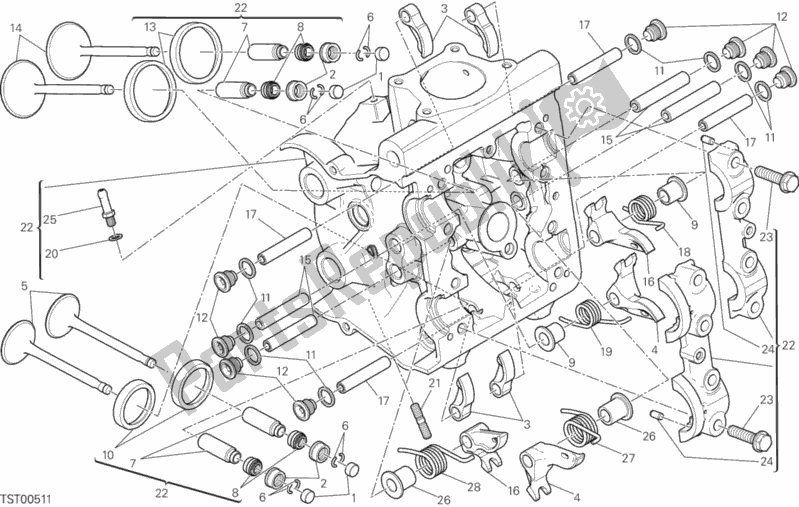 All parts for the Horizontal Head of the Ducati Monster 1200 R 2016